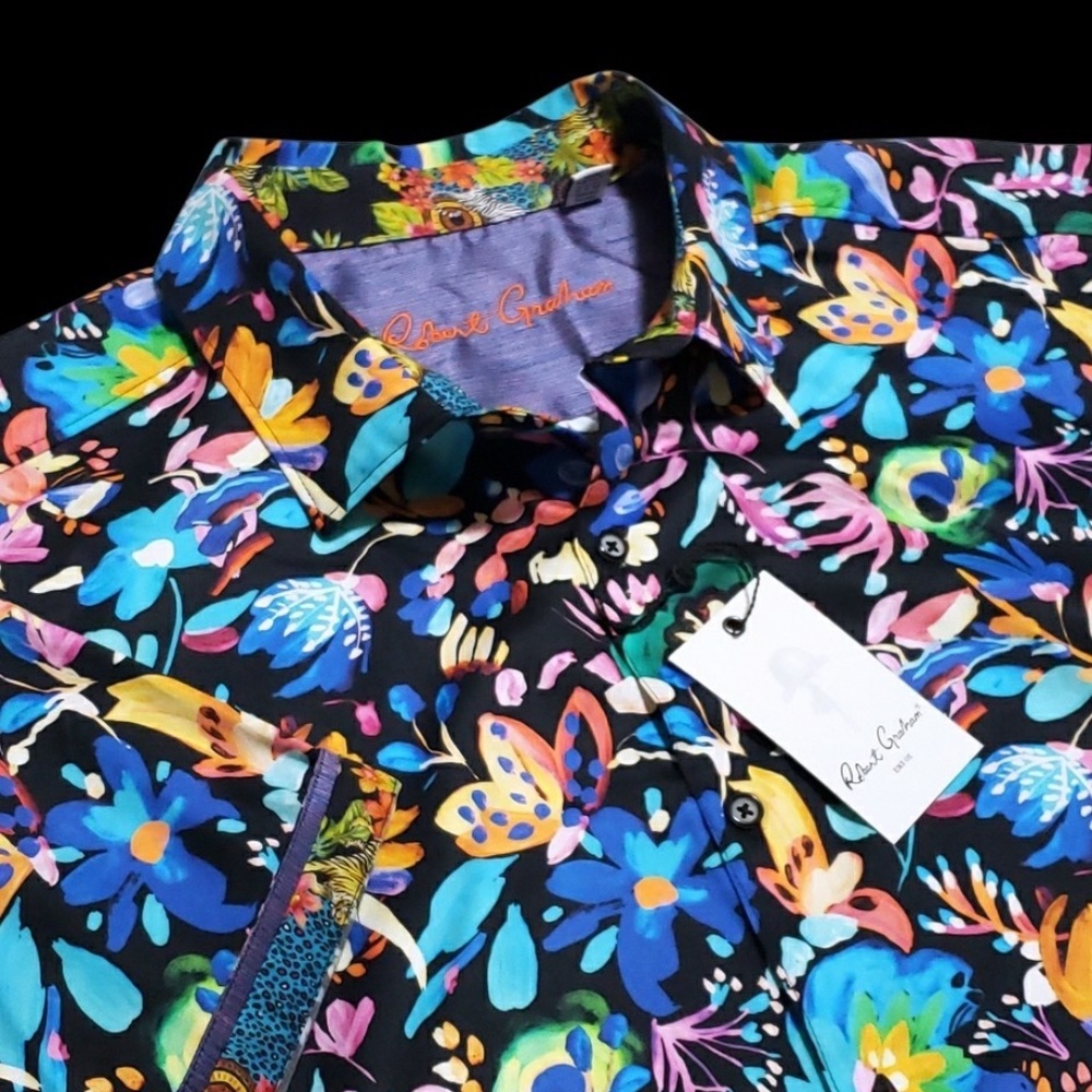 NEW Robert Graham Floral Vibrant Colorful 2XL Multicolor Short Sleeve Shirt